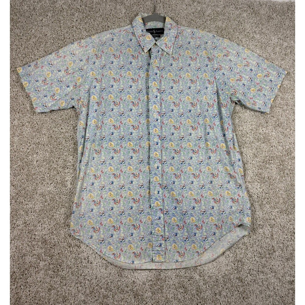 Ralph Lauren Classic Fit Floral Button Up Shirt Mens M Cotton Blue